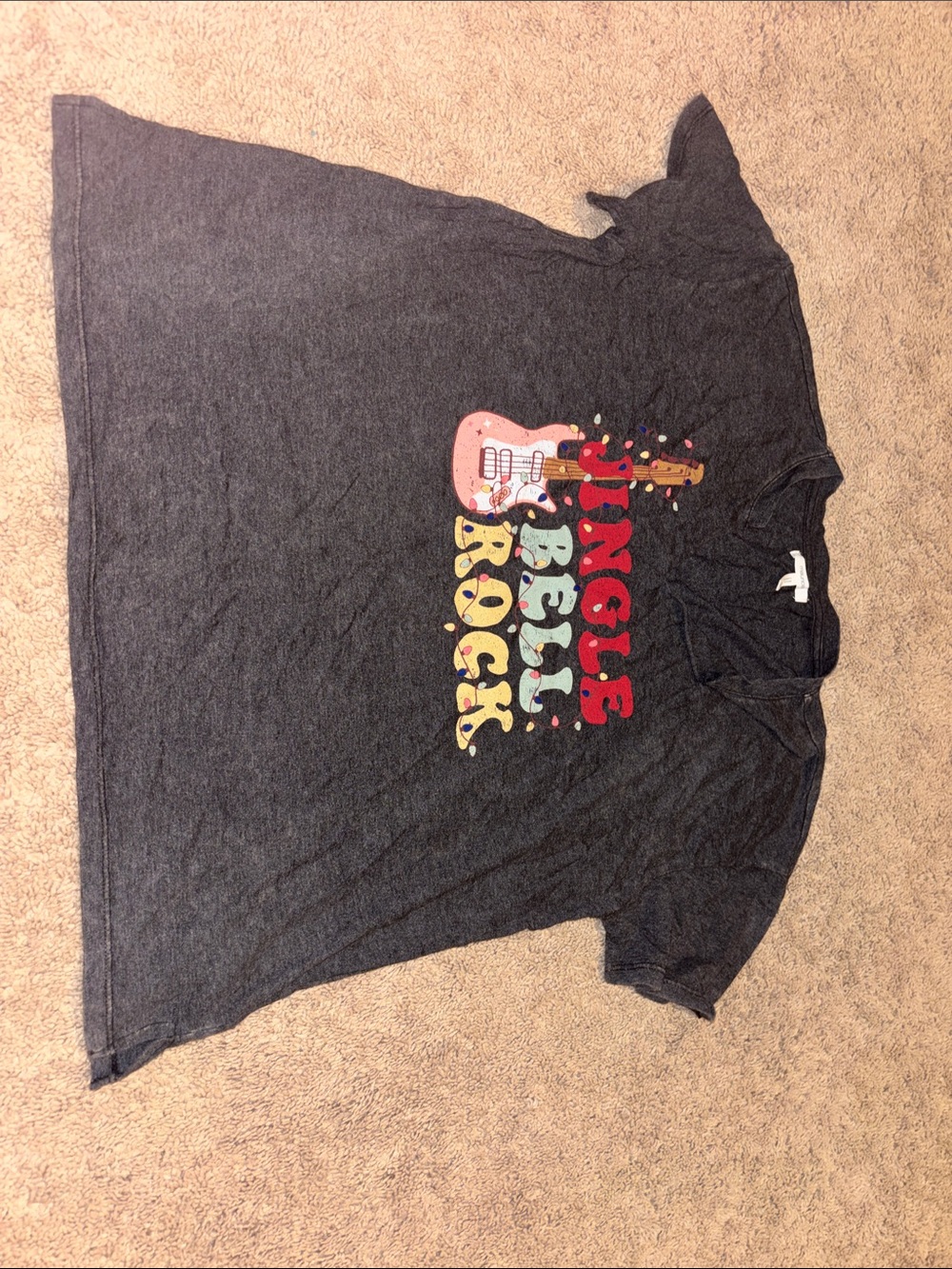 Maurices Charcoal Tee with Red, Yellow, Pink Guitar Graphic